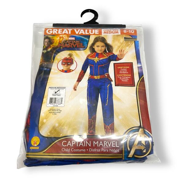 Captain Marvel Padded Jumpsuit Costume NEW NIP Rubie's M 8 10 - Picture 1 of 2
